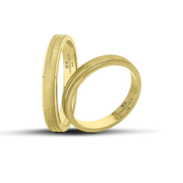 Πρωτότυπες βέρες γάμου χρυσές ματ με διακεκομμένες λουστρέ γραμμές, πλάτους 3.5 mm